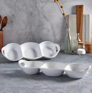 Tabletops Gallery 2pc Stoneware 3 Section Condiment Trays White - Picture 1 of 11