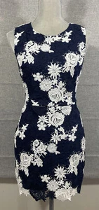 BANANA REPUBLIC SIZE 6 NAVY BLUE Lace FLORAL STITCHED dress Cocktail Formal ZIP - Picture 1 of 12