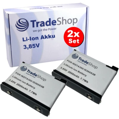 TRADE-SHOP 2x Li-Ion Kamera-Akku 3,85V 2000mAh für Insta360 One X3 Actionkamera Action Cam