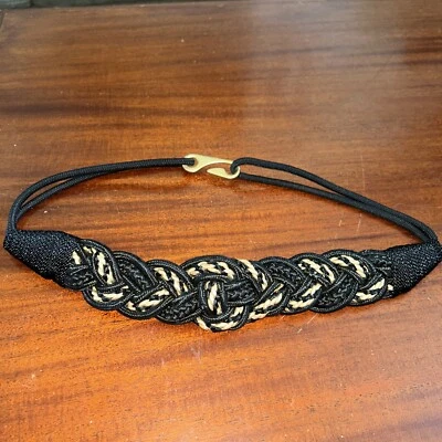 Vintage Belt Braided Cord Black Metallic Gold 31x2” 1980s-90s Dynasty Stretchy - Image 1 of 4