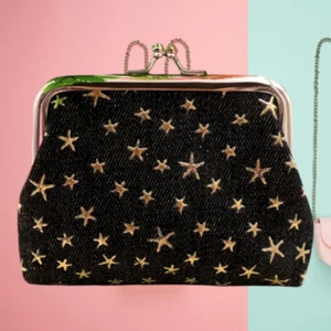 Canvas Gothic Style Star Print Clip Coin Purse - Picture 1 of 1