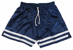 Navy Blue Satin White Stripe Polyester Soccer Shorts by VKM - Boy's Medium - Picture 1 of 3
