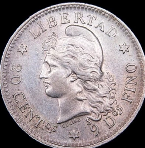 1881 Argentina  20 Centavos Silver cents NGC UNC one of the best conditions RARE - Picture 1 of 7