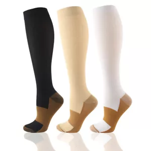 3 PAIRS - Compression Socks Wide Calf Plus Size Knee High Men's Support Hose - Picture 1 of 17