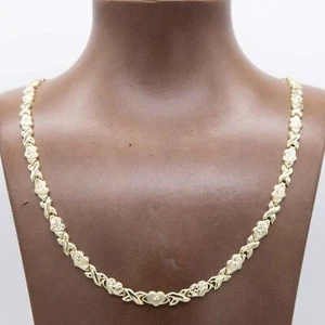 7mm Diamond Cut Hearts and Kisses Stampato Necklace Real 14K Yellow Gold - Picture 1 of 8