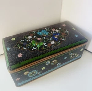 Antique Japanese Cloisonne Colorful Enamel Floral Butterfly Glitter - Picture 1 of 9