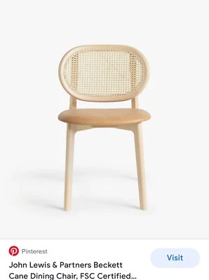 Chaise de salle à manger John Lewis canne cuir naturel certifié FSC rare à trouver PRIX CONSEILLÉ 299 £ - Photo 1/4