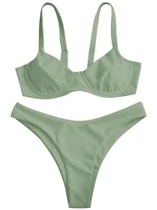 ZAFUL Bügel High Leg Ribbed Bikini Badeanzug (XS) Zweiteiliges Set - Bild 1 von 6