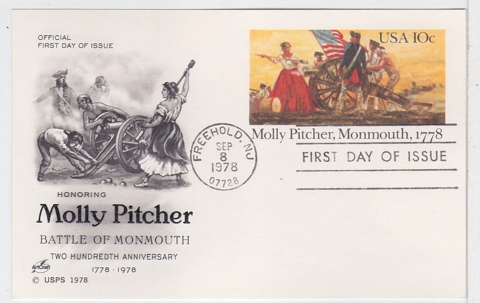 TurtlesTradingPost- Molly Pitcher- 1978 #UX77  Postal Card FDC- Artcraft Cachet - Image 1 of 1