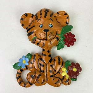 Vtg 1984 Chalkware Tiger Flowers For You Handpainted Wall Decor Hanging Signed - Picture 1 of 8