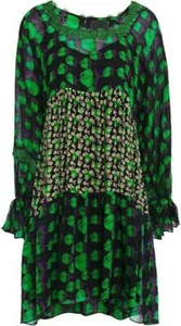 Mini Vestido ANNA SUI Verde Mixto-Floral Seda Gasa Talla Pequeña Nuevo sin Etiquetas - Imagen 1 de 12
