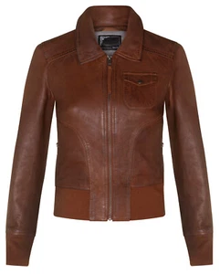 Femmes Fauve Marron Veste Bomber Cuir Véritable MA-1 Varsity Veste Rétro - Picture 1 of 4