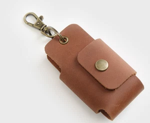 men women car key chain case holder pocket cow Leather pouch bag light brown 845 - Picture 1 of 4