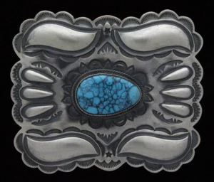 Natural Birdseye Kingman Turquoise Belt Buckle By Navajo Artist Delbert Gordon - Picture 1 of 2