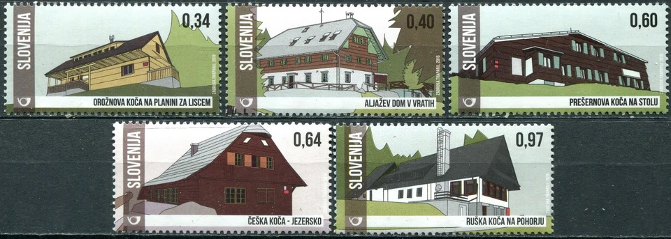 Slovenia 2015. Mountain huts of Slovenia (MNH OG **) Set of 5 stamps - Image 1 of 1
