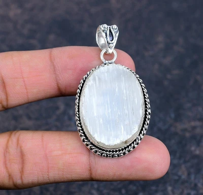 Piedras preciosas de selenita hechas a mano 925 plata de acero joyería colgante regalos para esposa Foto 1 de 4