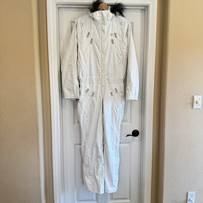 Terno de esqui DC EXOTEX 5000 branco feminino M x 31 alto capuz de pele sintética RARO - Imagem 1 de 4