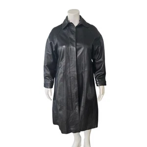 Chaqueta larga de cuero Leno negra vintage para mujer talla grande gabardina larga - Imagen 1 de 20
