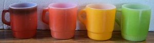 LOT OF 4 FIRE KING MUGS CUPS YELLOW GREEN RED ORANGE - Picture 1 of 4