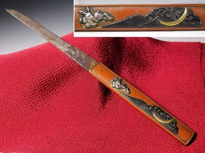 Chikubujima Story Rabbit & Wave Kozuka Kogatana  Edo original tsuba antique - Image 1 of 4