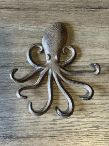 "Percha de pared pulpo de hierro fundido vintage, 6" de ancho 7"" de alto" - Imagen 1 de 7