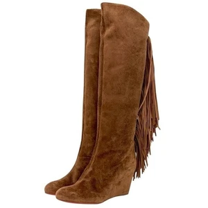 Christian Louboutin Wildleder Fransen Lang Stiefel Braun Größe: 36 aus Japan Original - Bild 1 von 8