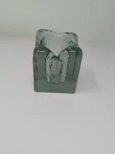 Vintage Blenko Recycled Glass ICE CUBE Candle Holder Clear Tinted Square - Picture 1 of 9