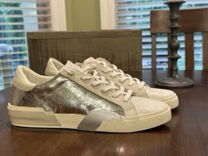 NEW Dolce Vida Zina Sneakers Chrome Distressed Leather Size 9.5 Metallic UNWORN - Picture 1 of 13