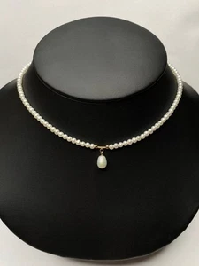 Designer 14K Yellow Gold White Pearl Beaded Teardrop Pendant Necklace 16.5’’ - Picture 1 of 15