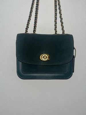 蔻驰 Madison 16 绿色皮革和麂皮绒斜挎包森林/黄铜 — 第 1/4 张图片