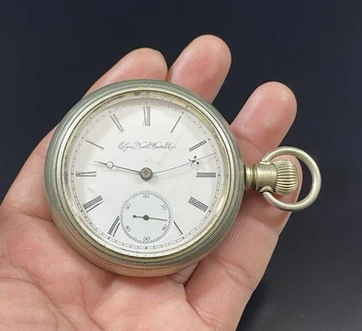 Reloj Bolsillo Elgin National Watch Company Cuerda Manual Esfera Blanca Número Romano Foto 1 de 4