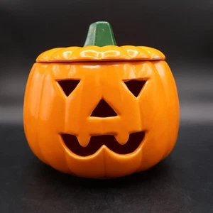 Jack-o-Lantern Candle Holder Cookie Jar Vintage Ceramic Painted Halloween Decor - Picture 1 of 15
