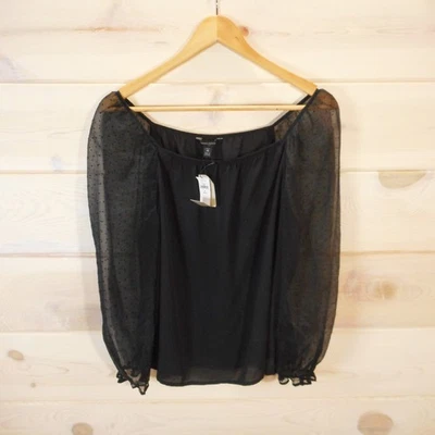 Blusa Top Bruja Nueva con Etiquetas Banana Republic Mujer MP Negra Manga Abullonada Transparente Foto 1 de 4