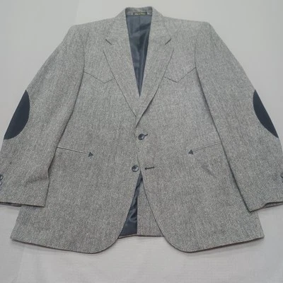 CIrcle S Dallas Texas Blazer Men 44R Gray Twill Western Sport Coat Elbow Patches - Image 1 of 4
