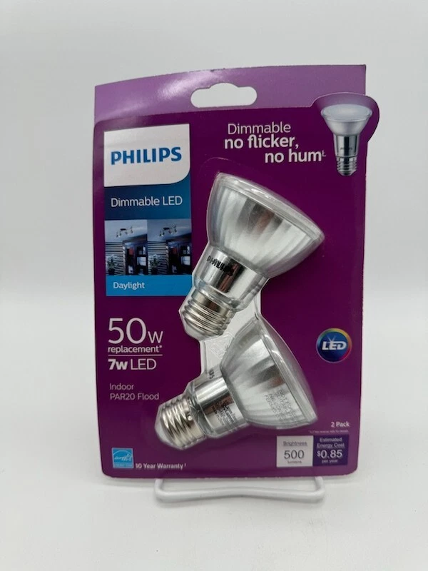 Philips Dimmable LED Daylight 7w LED Indoor Par 20 Flood Light Bulbs 2 Pack New - Image 1 of 2