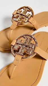 NIB TORY BURCH $258 GINGER SHORTBREAD MILLER DECO FLIP FLOP THONG SANDAL/Sz 6 - Picture 1 of 7
