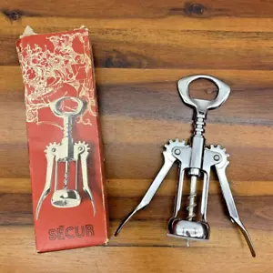 Vintage Secur Italian Winged Wine Bottle Opener Chromed Corkscrew Made in Italy - Picture 1 of 8