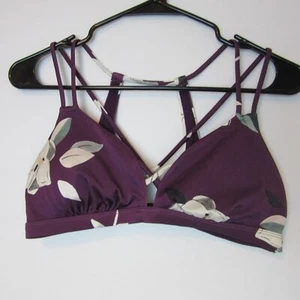 Athleta Dark Purple Floral Printed Bikini Top Small Strappy Padded Racerback - Picture 1 of 6
