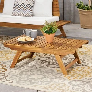 Outdoor Acacia Wood Slat Panel Coffee Table, Teak - Picture 1 of 9
