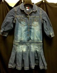 Tommy Hilfiger Denim Dress Girls 12 Pleated Skirt Blue Jean Button Romper - Picture 1 of 4