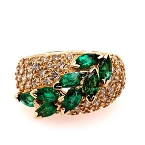 Retro Gold Cocktail Ring 1.8 Carat Natural Marquise Emerald & Diamond Circa 1960 - Picture 1 of 7