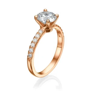 1 Carat H SI2 Real Diamond Engagement Ring Round Cut 14K Rose Gold - Picture 1 of 6