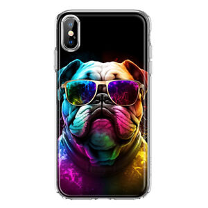 For Apple iPhone XS Max Shockproof Neon Rainbow Glow Bulldog Case