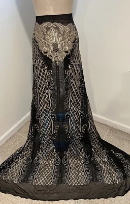 "Tela de encaje de lentejuelas elásticas negras doradas bordadas 4 vías 50"" ancho 1 yarda" Foto 1 de 4