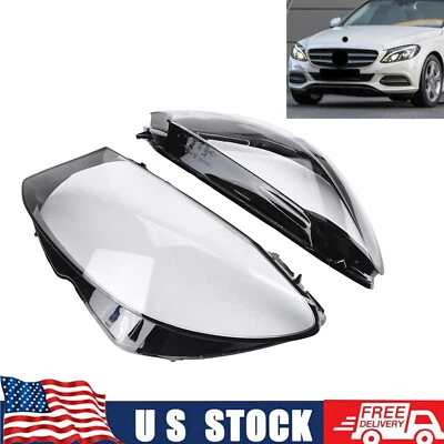 Pair Front Headlight Lens Cover For Mercedes-Benz C Class W205 2014-2018   Foto 1 de 4