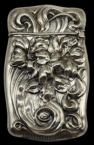 ANTIQUE Sterling Silver Art Nouveau Matchsafe Vesta Case ~ REPOUSSE FLOWERS - Bild 1 von 8