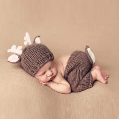 Newborn Infant Baby 'Deer Me' Knitted Deer Outfit Photo Props Christmas gift  - image 1 of 4