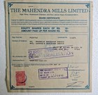 Share Certificate Autograph document The Mahendra Mills Scripophily Collection