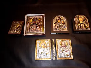 vintage orthox religion icon lot 2 sterling silver and 3 silver leaf beautiful - Bild 1 von 4