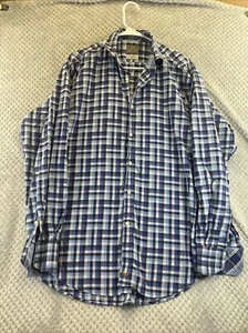 Thomas Dean Men's Shirt Large Long Sleeve Button Up Blue Checkered Shirt - Picture 1 of 11
